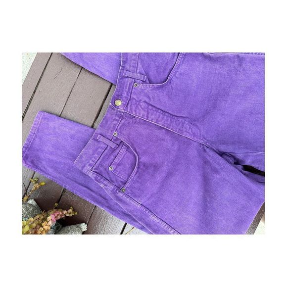80s 90s Platoon Purple Denim High Waist Tapered Cotton Velvet Sz 5 - Picture 3 of 15